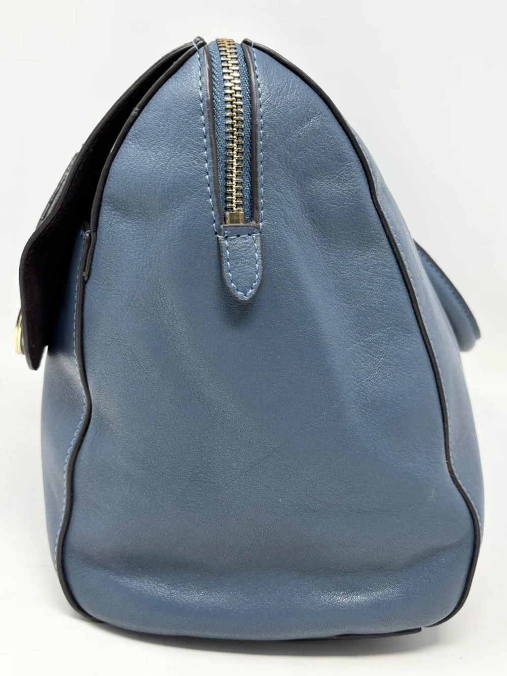 Mulberry Del Rey Slate Blue Leather Satchel Top Handle Bag Gold Hardware Medium